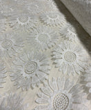 White Sunflowers Floral Embroidered Organza Fabric