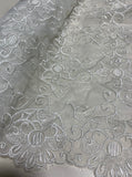 White Scroll Floral Embroidered Organza Fabric