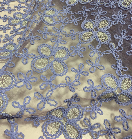 Purple Floral Lace Embroidered Organza Fabric
