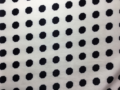 Black on White Octagons - Faux Silk Charmeuse Satin Fabric