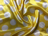Yellow & White Polka Dots - Faux Silk Charmeuse Satin Fabric
