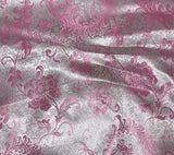 Pink & White Feather Floral - Faux Silk Brocade Fabric