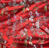 Red Chinese Kindergarten Children - Silk Brocade Fabric