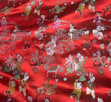 Red Chinese Kindergarten Children - Silk Brocade Fabric
