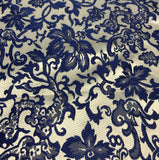 Blue & White Floral - Silk Brocade Fabric