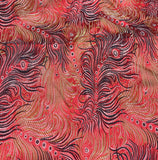 Red with Peacock Feathers - Silk Brocade Fabric
