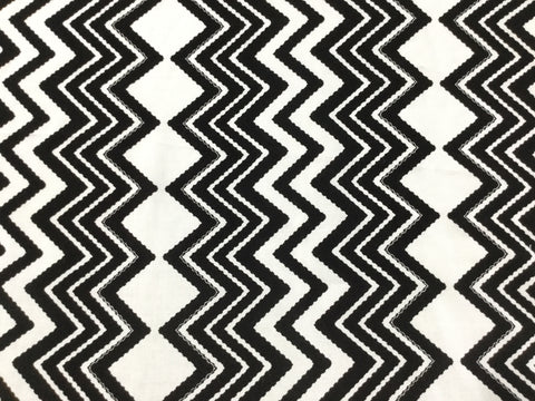 100% Rayon Chally Chevron off White and Black Fabric by the Yard