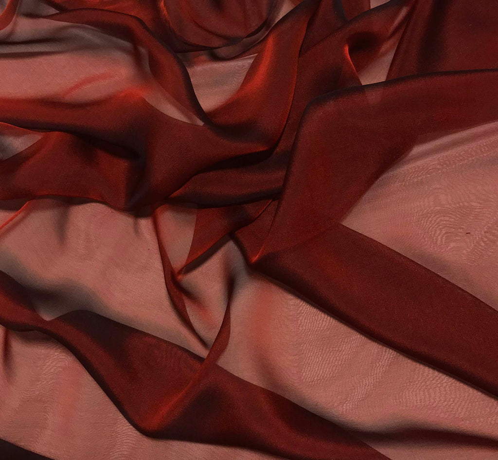 Rust Red - Iridescent Silk Chiffon