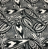 White with Black Geometric - Silk Charmeuse Fabric