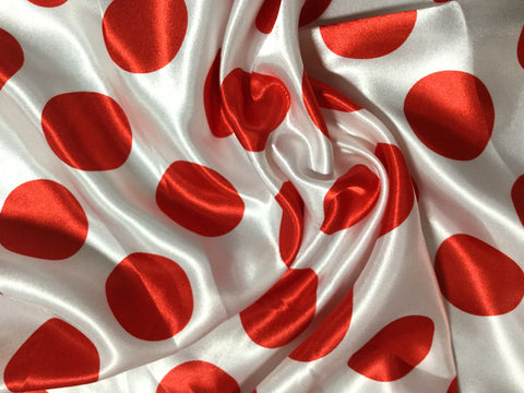 Red & White Polka Dots - Faux Silk Charmeuse Satin Fabric