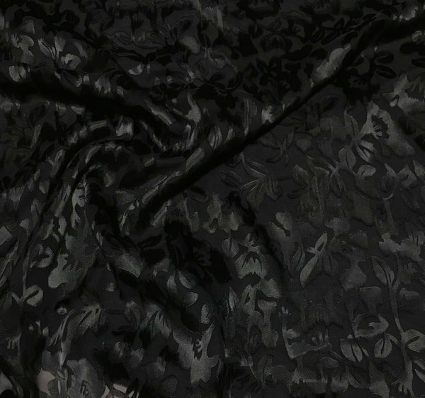 Burnout Devore Satin Fabric - Black Morning Glory Floral – Prism ...
