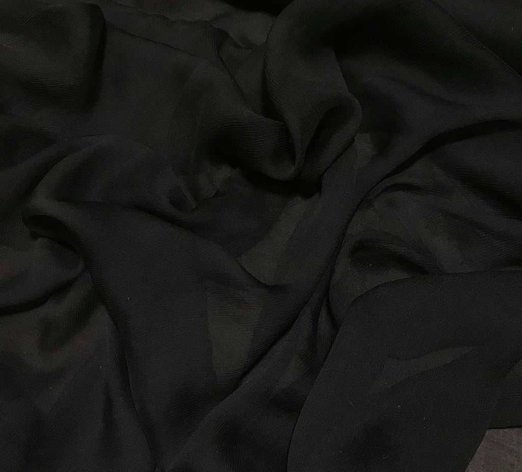 Black - Crinkle Silk Chiffon Fabric