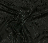 Burnout Devore Satin Fabric - Black Thin Leaves