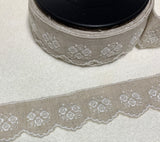 Embroidered Linen Scalloped Edge Ribbon Trim Made in France ( 4 Designs to choose from)