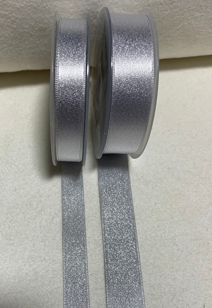 Gray with Metallic Silver Double Sided Satin Ribbon Trim Made in France (2 Widths to choose from)
