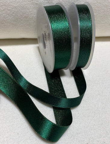 Forest Green with Metallic Gold Double Sided Satin Ribbon Trim Made in France (2 Widths to choose from)