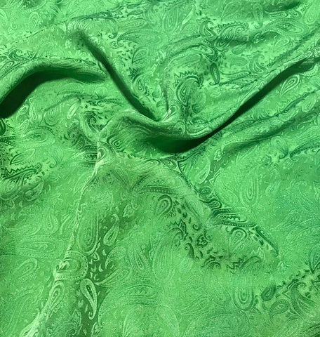 Apple Green Paisley - Hand Dyed Silk Jacquard