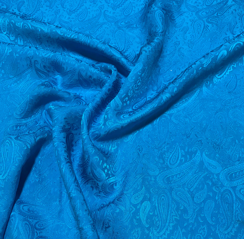Dark Turquoise Paisley - Hand Dyed Silk Jacquard