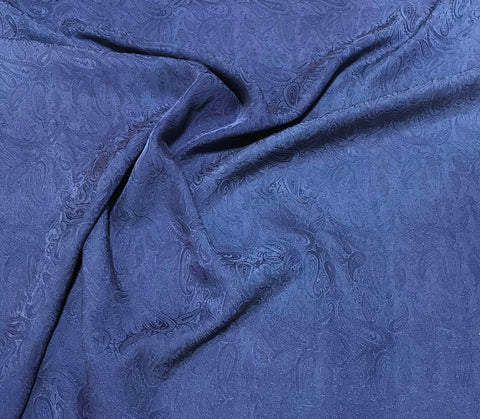 Dark Denim Blue Paisley - Hand Dyed Silk Jacquard