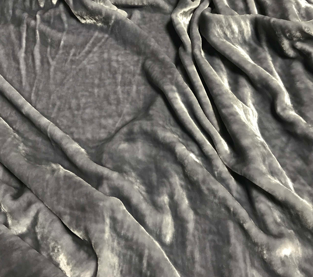 Silver Gray - Hand Dyed Very Plush Silk Velvet