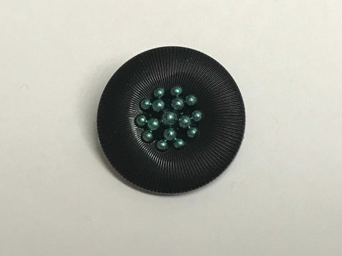 Black with Teal Beaded Flower Middle Plastic Button - 23mm / 15/16" - Dill Buttons Brand