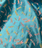 Turquoise with Dragonflies - Silk Brocade Fabric