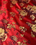 Red with Gold Peonies Floral - Silk Brocade Fabric
