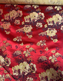 Red with Gold Peonies Floral - Silk Brocade Fabric