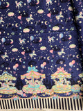 Carousel Horses on Dark Blue Border Print - Kokka Japan Cotton Twill Fabric