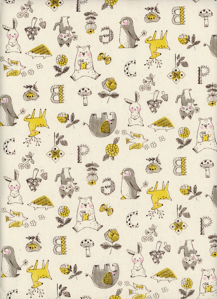 Rough Sketch Animal Alphabet - Kokka Japan Cotton Oxford Fabric