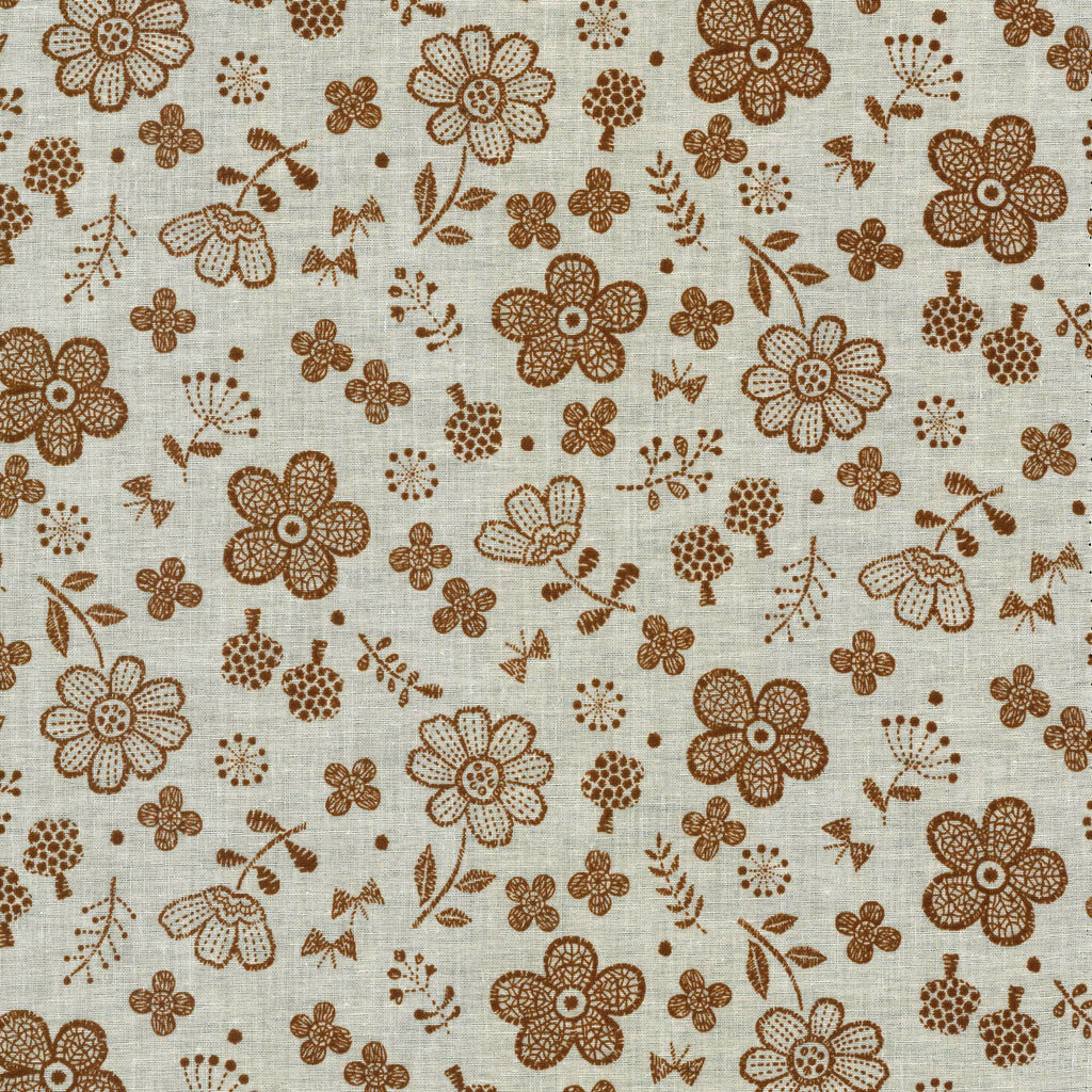 Retro 70's Brown Floral - Clean Lace Flower - Kokka Japan Cotton Poplin Fabric