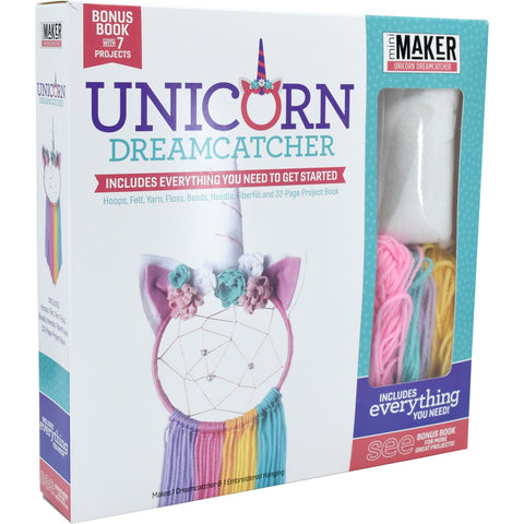 Unicorn DreamCatcher Book Plus Kit - Includes Hoops, Felt, Yarn, Floss, Beads, Needle, Fiberfill and 32-Page Project Book