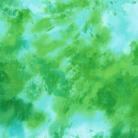 Turquoise & Kelly Green Watercolor - Sunny Splash - Lecien Japan Cotton Fabric