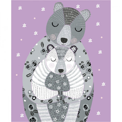 Mama & Baby Bear Panel Purple - Bear Hug - Camelot Cotton Fabric