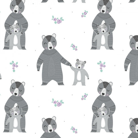 Mama & Baby Bear White - Bear Hug - Camelot Cotton Fabric