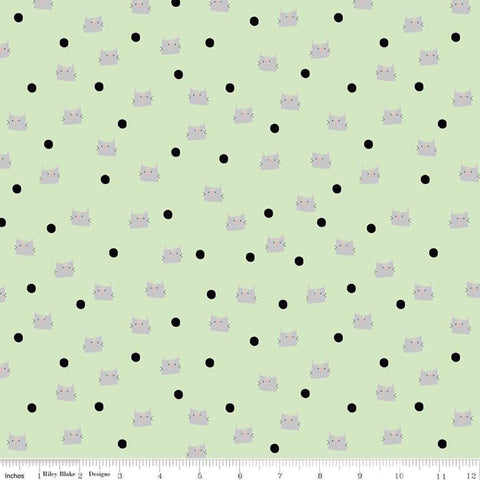 Meow and Forever Dots Green- Riley Blake Cotton Fabric