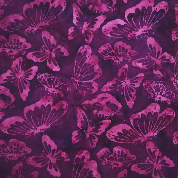 Metamorphosis - Plum Ross Butterflies - Batik by Mirah Cotton Fabric