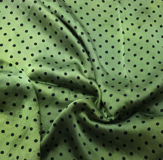 Moss Green & Black 3/16" Polka Dots - Hand Dyed Silk Charmeuse Fabric