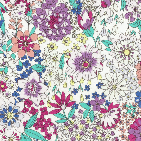 Mulitcolor Floral on White - Memoire A Paris - Lecien Japan Cotton Lawn Fabric