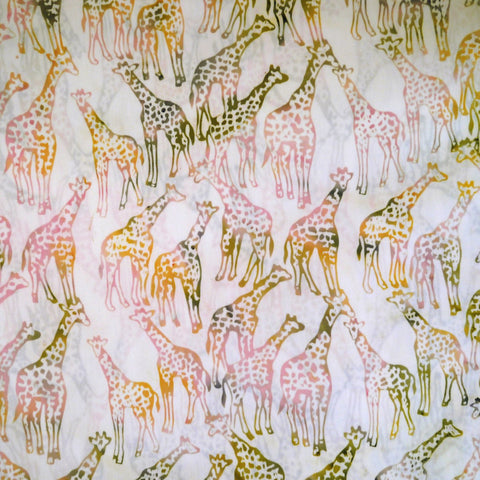 Naranja Pink & Green Giraffes - Batik by Mirah Cotton Fabric