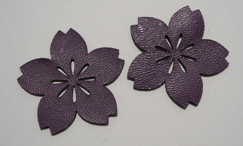 Flower - Laser Cut Shapes 2 Pcs - Plum Purple Lambskin Leather