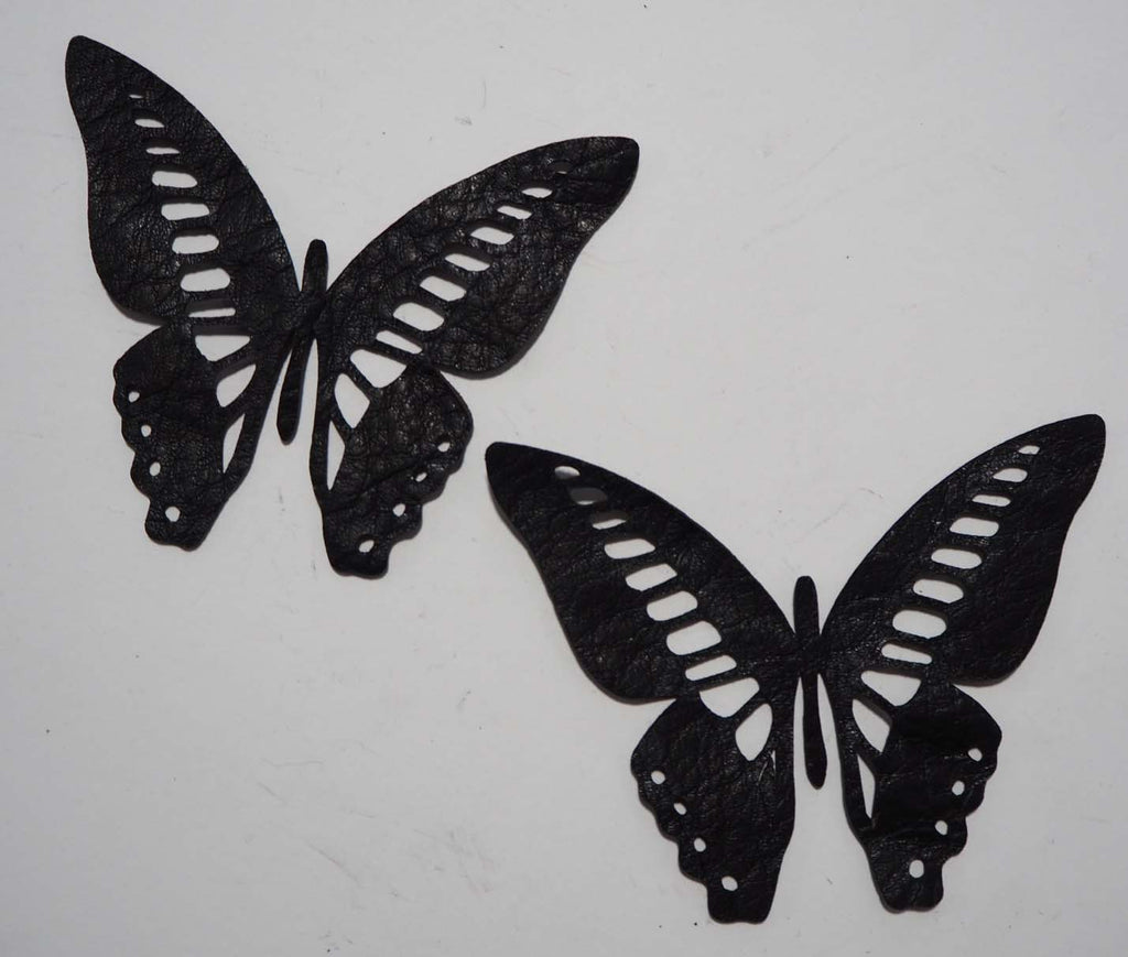 Butterfly - Laser Cut Shapes 2 Pc - Black Lambskin Leather
