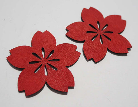 Flower - Laser Cut Shapes 2 Pcs - Red Lambskin Leather