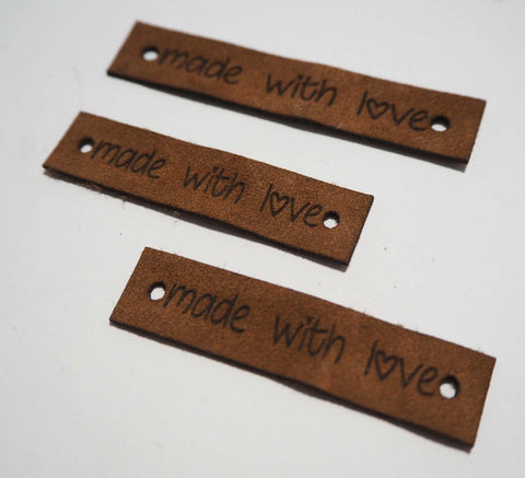 Made With Love - Laser Cut Tags 2 Pc - Brown Lambskin Leather