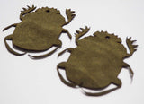 Scarab - Laser Cut Shapes 2 Pc - Olive Green Suede Lambskin Leather