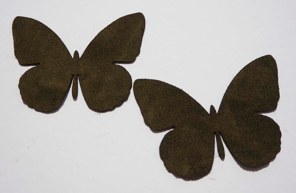 Butterfly - Laser Cut Shapes 2 Pc - Olive Green Suede Lambskin Leather