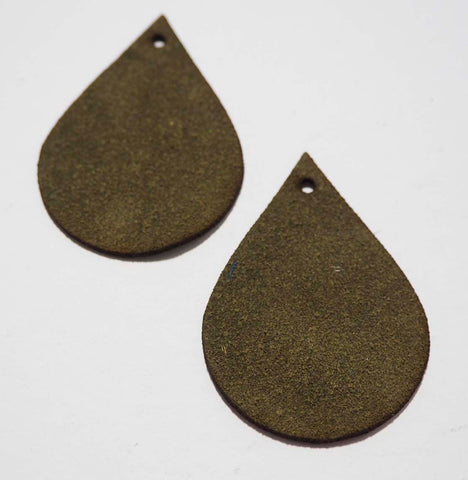 Teardrop - Laser Cut Shapes 2 Pc - Olive Suede Lambskin Leather