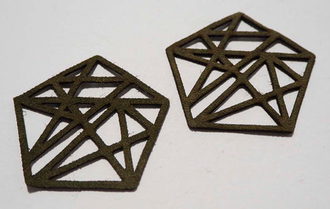 Geometric Pentagon - Laser Cut Shapes 2 Pc - Olive Green Suede Lambskin Leather