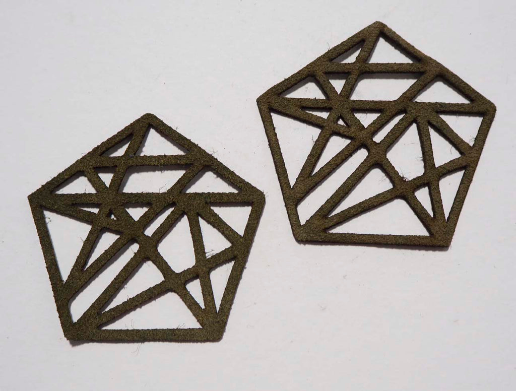 Geometric Pentagon - Laser Cut Shapes 2 Pc - Olive Green Suede Lambskin Leather