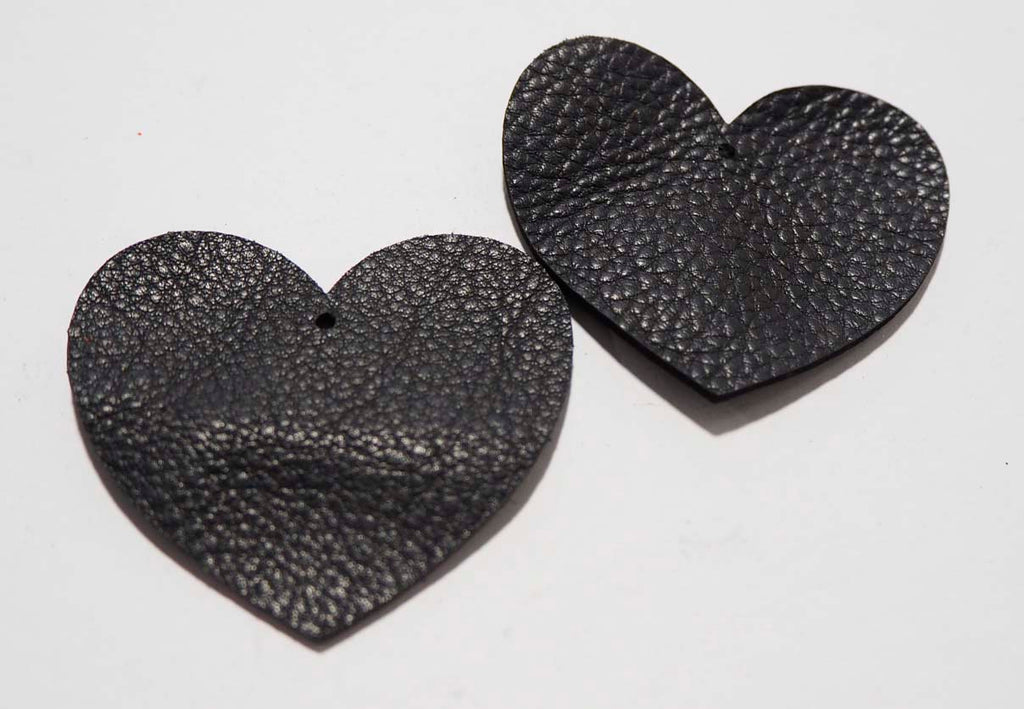 Heart - Laser Cut Shapes 2 Pc - Black Cow Hide Leather